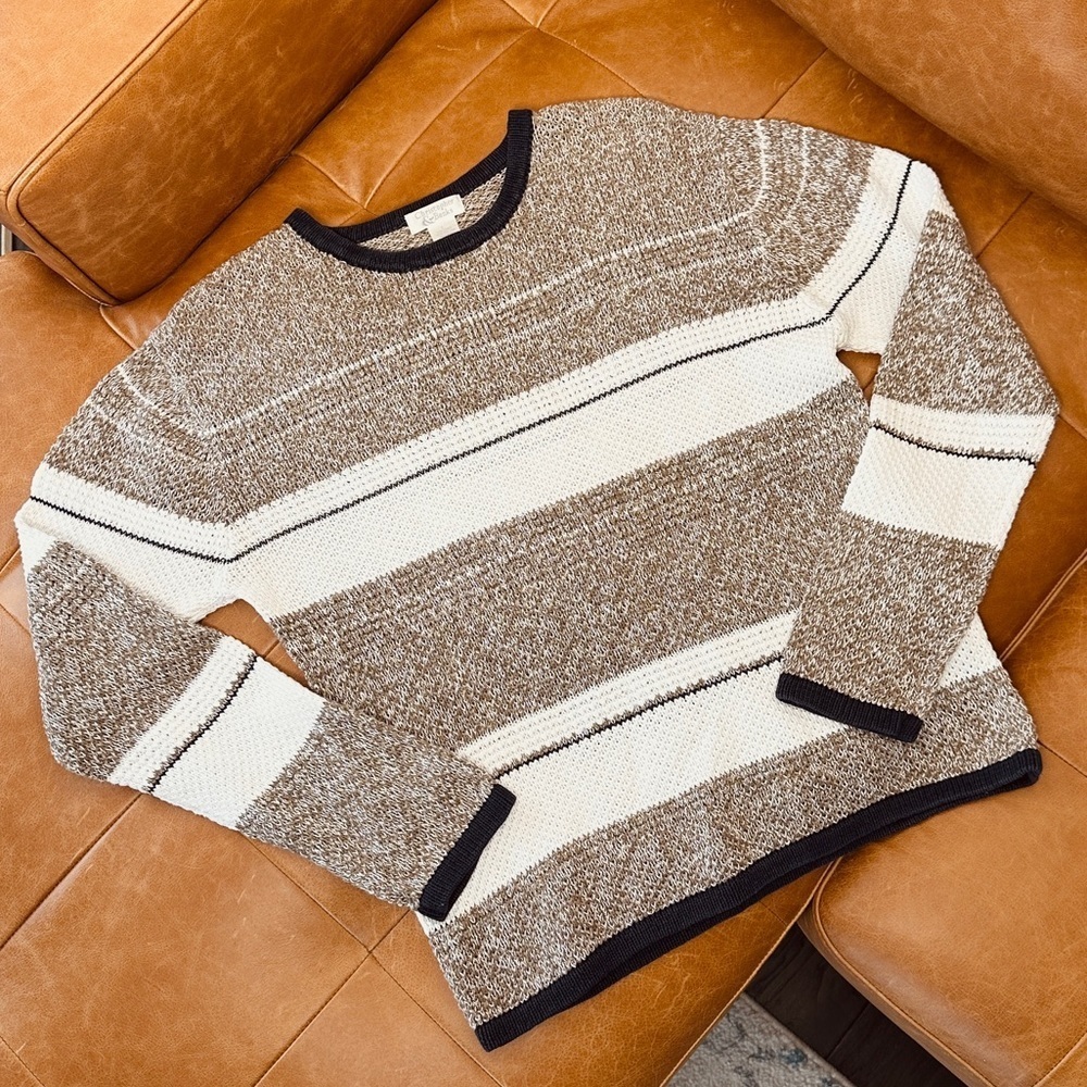 Cotton/Ramie mix Crew neck  Sweater - blocked stripes - Size L